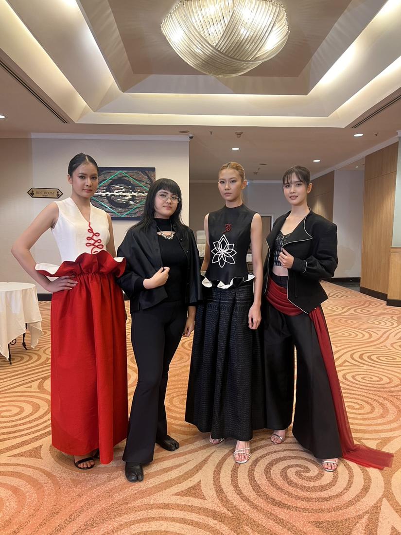 Mika with three models wearing pieces from the Chayanna collection