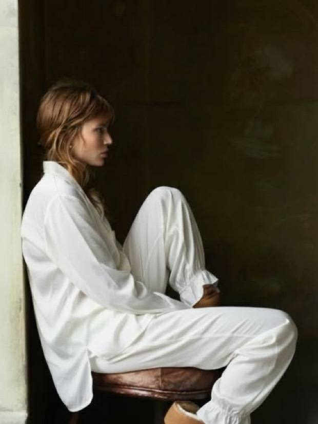 DreamWave sleepwear — model in white pyjamas, editorial shot