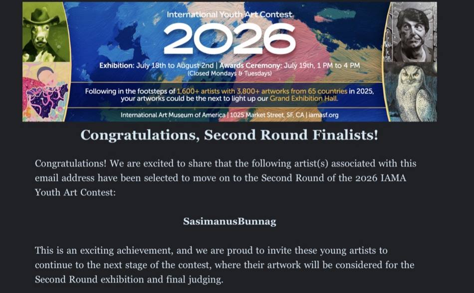 International Youth Art Contest second-round finalist email